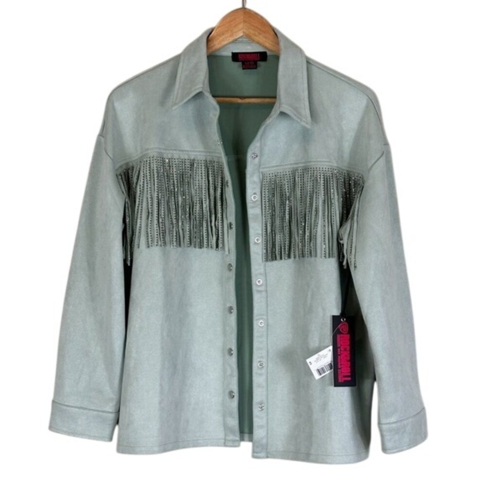 NWT Rock & Roll Studded Fringe Faux Suede Skirt Set Mint Western Cowgirl S/XS - Picture 2 of 9